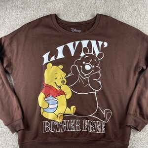 Disney Womens Brown Sweatshirt Winnie The Pooh "Livin' Bother Free"‎ Size M